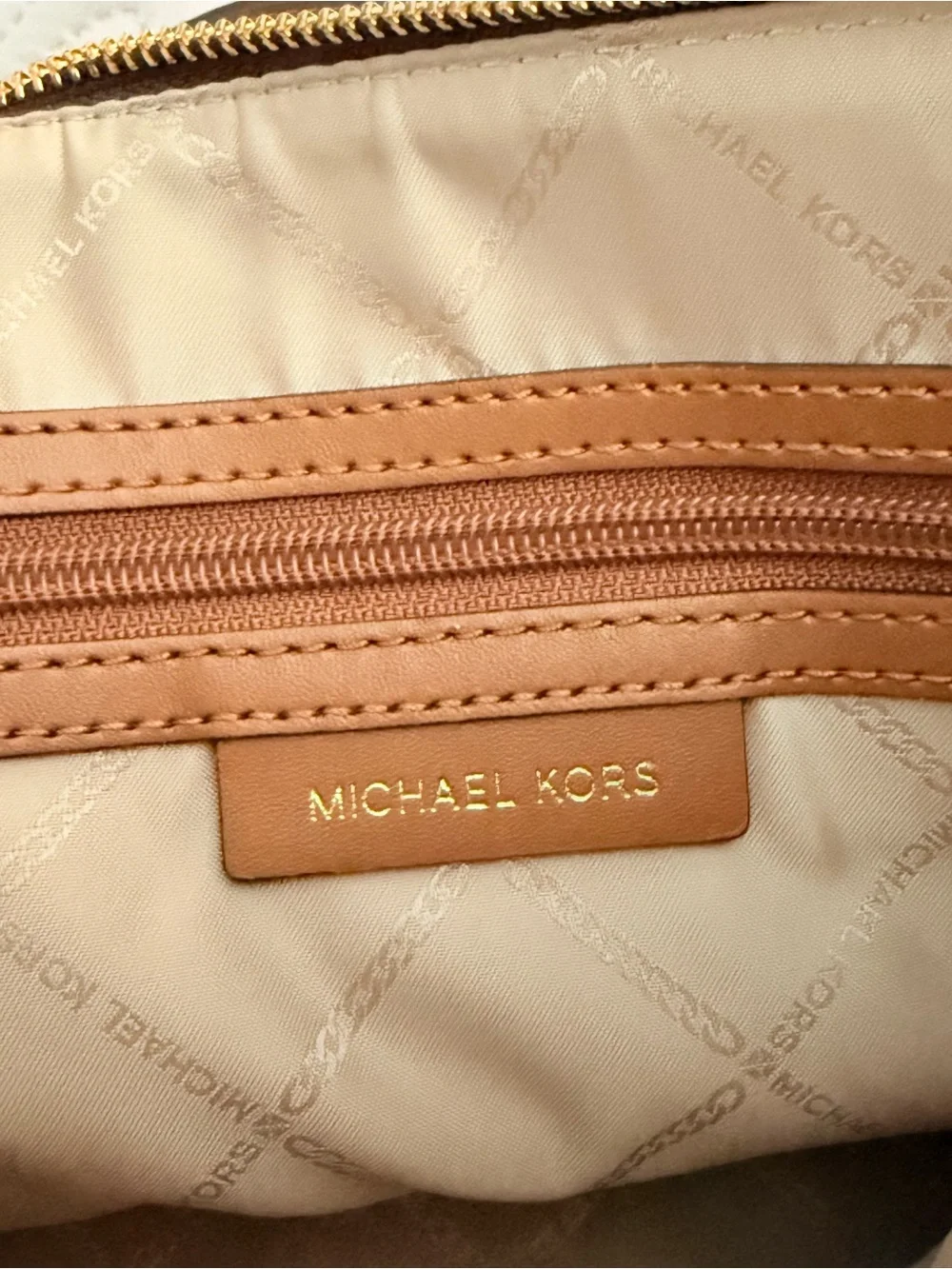 Michael Kors Brown & Tan Logo Saffiano Leather Satchel